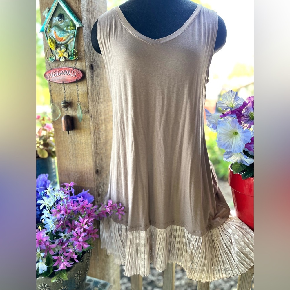 Logo Layers Mocha Solid Stretch Knit Pullover W B… - image 1